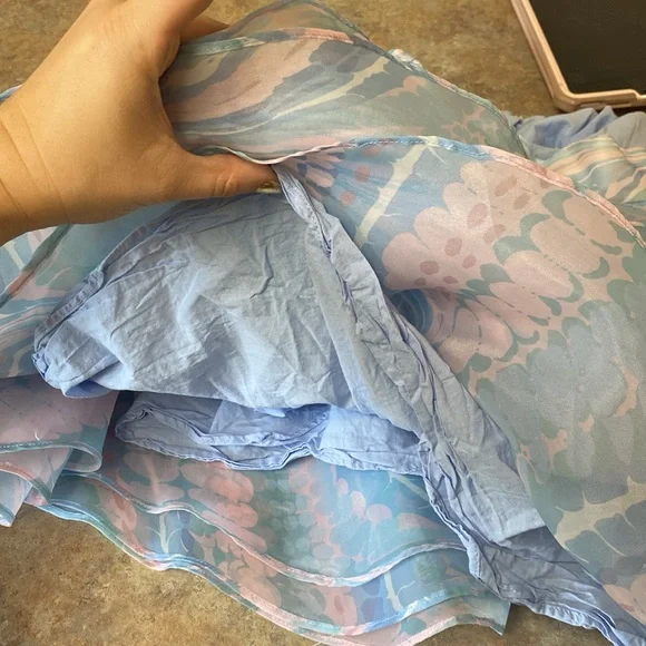 NEW Selkie Cocktail Mini Skirt Pastel Voluminous Blue Floral Watercolor Print